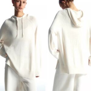 COS Ivory Cream Off White Linen Blend Relaxed Oversized Knit Hoodie Sweater NWT